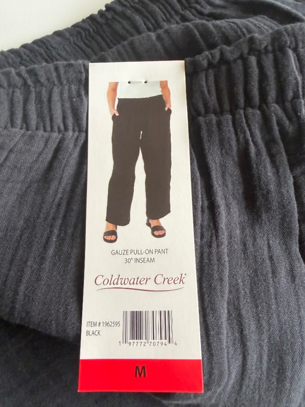 Coldwater Creek Womens Cotton Gauze Black Pull On Pant Medium - Picture 5 of 6